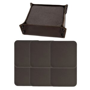 Set Glasuntersetzer und Aufbewahrungskorb, Rindleder