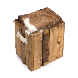 ZIEGENFELL HOCKER "PETER" Fell Schemel Teak Hocker