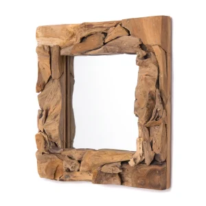 TEAK WANDSPIEGEL "SQUARE 50" Holz Spiegel