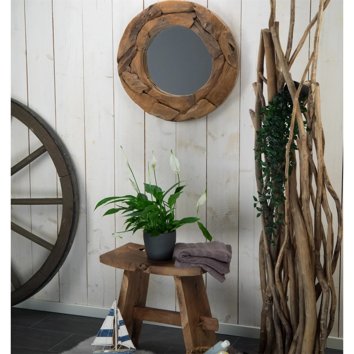 TEAK WANDSPIEGEL "ROUND 60" Holzspiegel – Bild 4