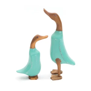 2-ER SET HOLZ ENTE "DUCK" Dekofigur | Farbe: türkis