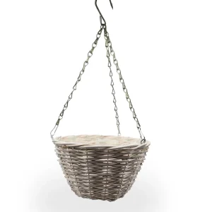 Blumenampel BOWL weiß Weidenholz