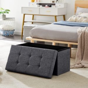 Sitzbank, Sitzhocker, Fußhocker, Sitztruhe faltbar 76 x 38 x 38 cm(Leinen）