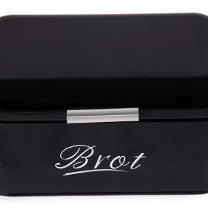 Brotbox ,Großer Knäckebrot Box aus Metall, Brot und Kekse Lange Aufbewahren und Trocken Halten, Retro Design 31cm*19cm*15cm (Schwarz)