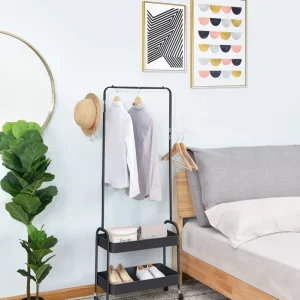 Kleiderständer auf Rollen,Kleiderstange mit2Korbböden,2Kunststoffbügel«, (RT152BK), Geeignet für Schlafzimmer, Wohnzimmer, Flur zu Hause und das Büro