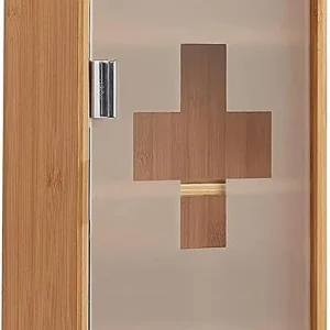 Medikamentenschrank & Medizinschrank aus Bambus, hängeschrank, Hausapotheke, Erste Hilfe Schrank,Glastür mit Magnetverschluss，Arzneischrank 4 Fächer，12T x 27B x 57H cm