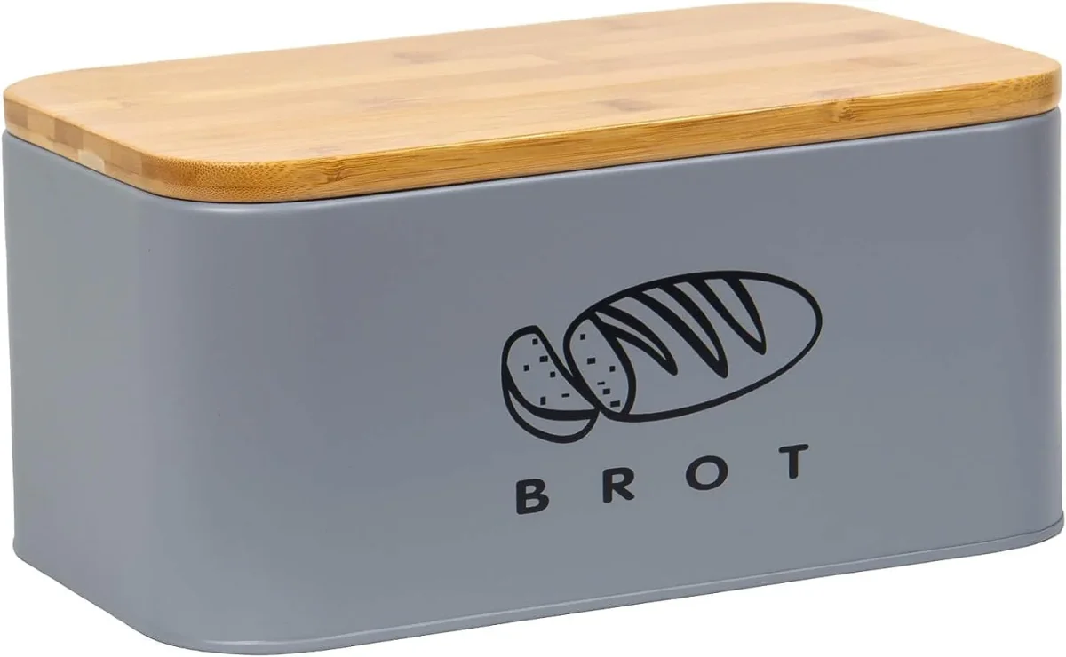 Brotbox mit Deckel, Großer Knäckebrot Box aus Metall, Brotaufbewahrungsbox , Brot,Kekse Lange Aufbewahren und Trocken Halten( Grau-30cm)