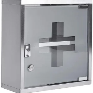 Medizinschrank mit Fachböden, Wand-Medizinbox aus Edelstahl 30 x 30 x 12 cm（Silber - 2 Schichten）