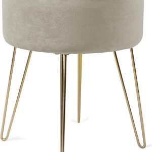Runder Sitzhocker Schminktisch Hocker Samt Ottoman Gepolsterter Hocker Metallstütze(37*45cm)