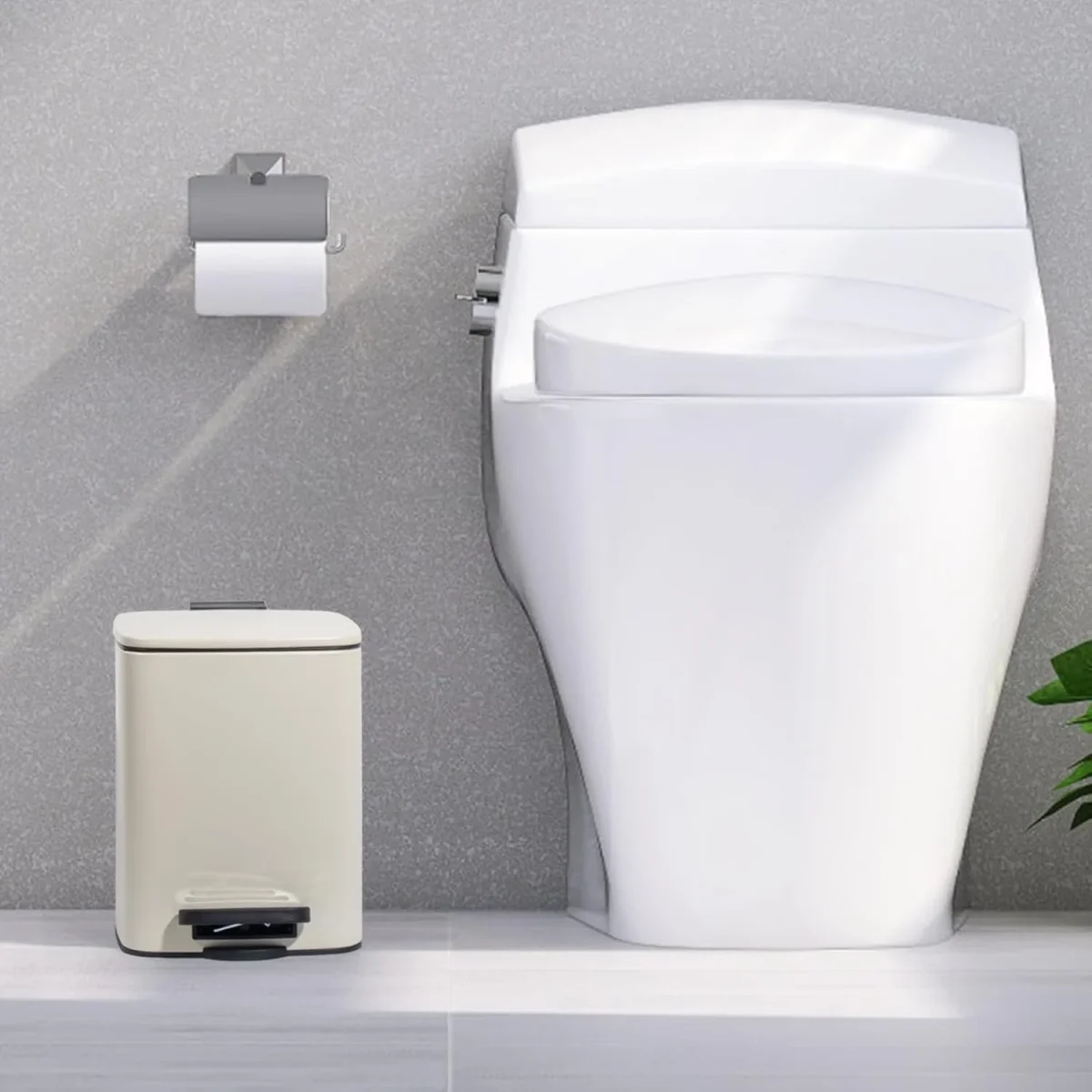 Kosmetikeimer 6L, Mülleimer bad, Badmülleimer mit Deckel, (Soft Close) Tretmülleimer aus Metall für Badezimmer, WC, Schlafzimmer (Beige, 24 x 19,5 x 25 cm) – Bild 6