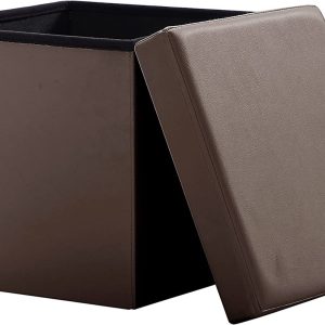 Sitzwürfel mit Stauraum Fußbank Truhen Aufbewahrungsbox faltbar belastbar Kunstleder(Dunkelbraun)