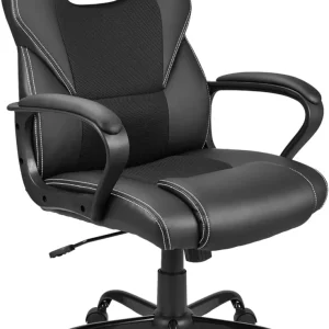 Gaming Stuhl, Gaming Sessel, Ergonomischer mit Wippfunktion gepolsterter Rückenlehne höhenverstellbar Schreibtischstuhl  (Schwarz)