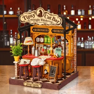 Tipsy Cat Bar Miniatur Bausatz mit schlafender Katze