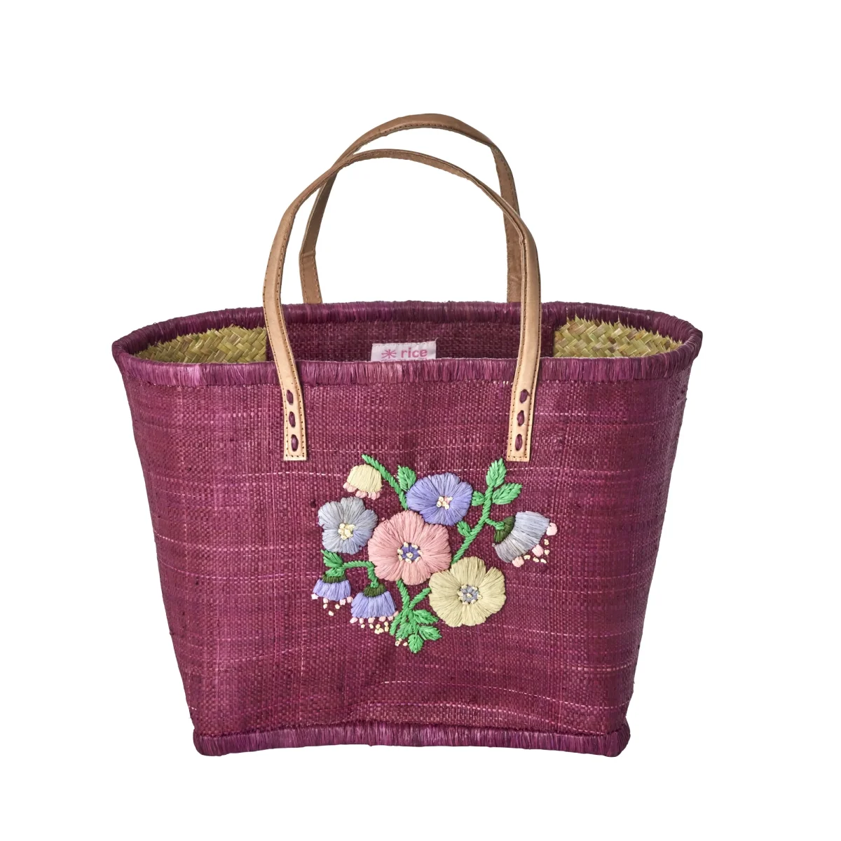 Mittlere Korbtasche mit Blumen – Bild 2