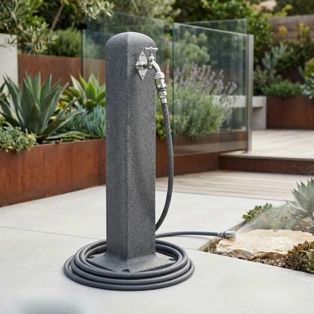 Stoneflow Wasserzapfsäule Poller Granit-Optik – 90 cm Gartenwassersäule mit Wasserhahn & Schlauchanschluss – Bild 6