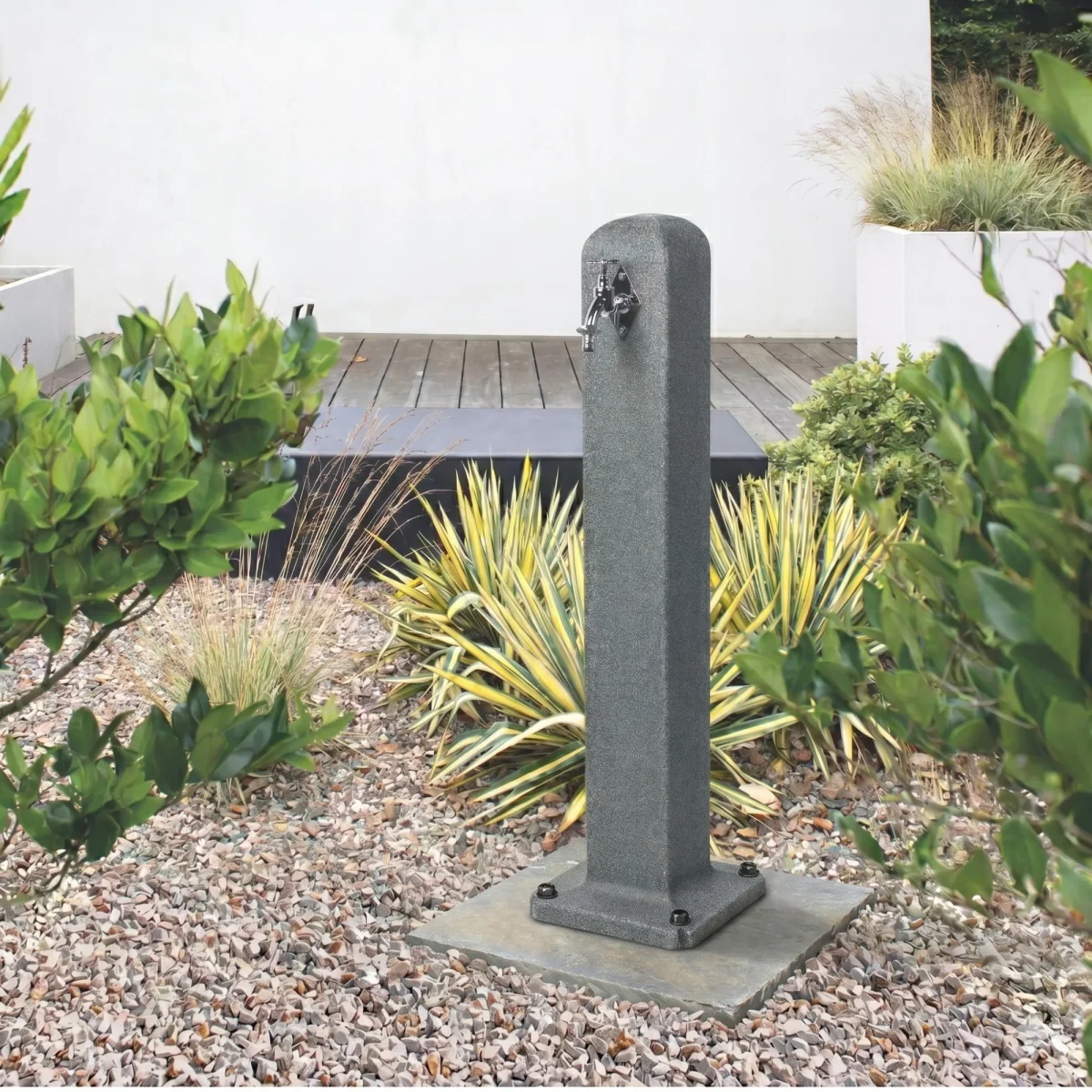 Stoneflow Wasserzapfsäule Poller Granit-Optik – 90 cm Gartenwassersäule mit Wasserhahn & Schlauchanschluss – Bild 7