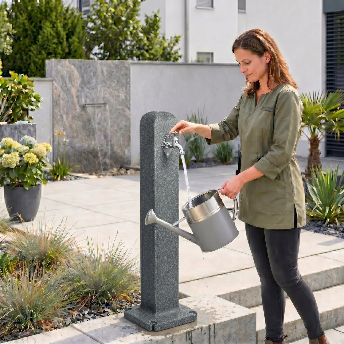Stoneflow Wasserzapfsäule Poller Granit-Optik – 90 cm Gartenwassersäule mit Wasserhahn & Schlauchanschluss – Bild 3