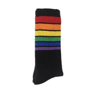 SCHWARZE SOCKEN MIT BUNTEN STREIFEN