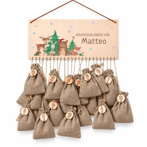 Adventskalender personalisiert - "Weihnachtliche Waldfreunde" Aquarell
