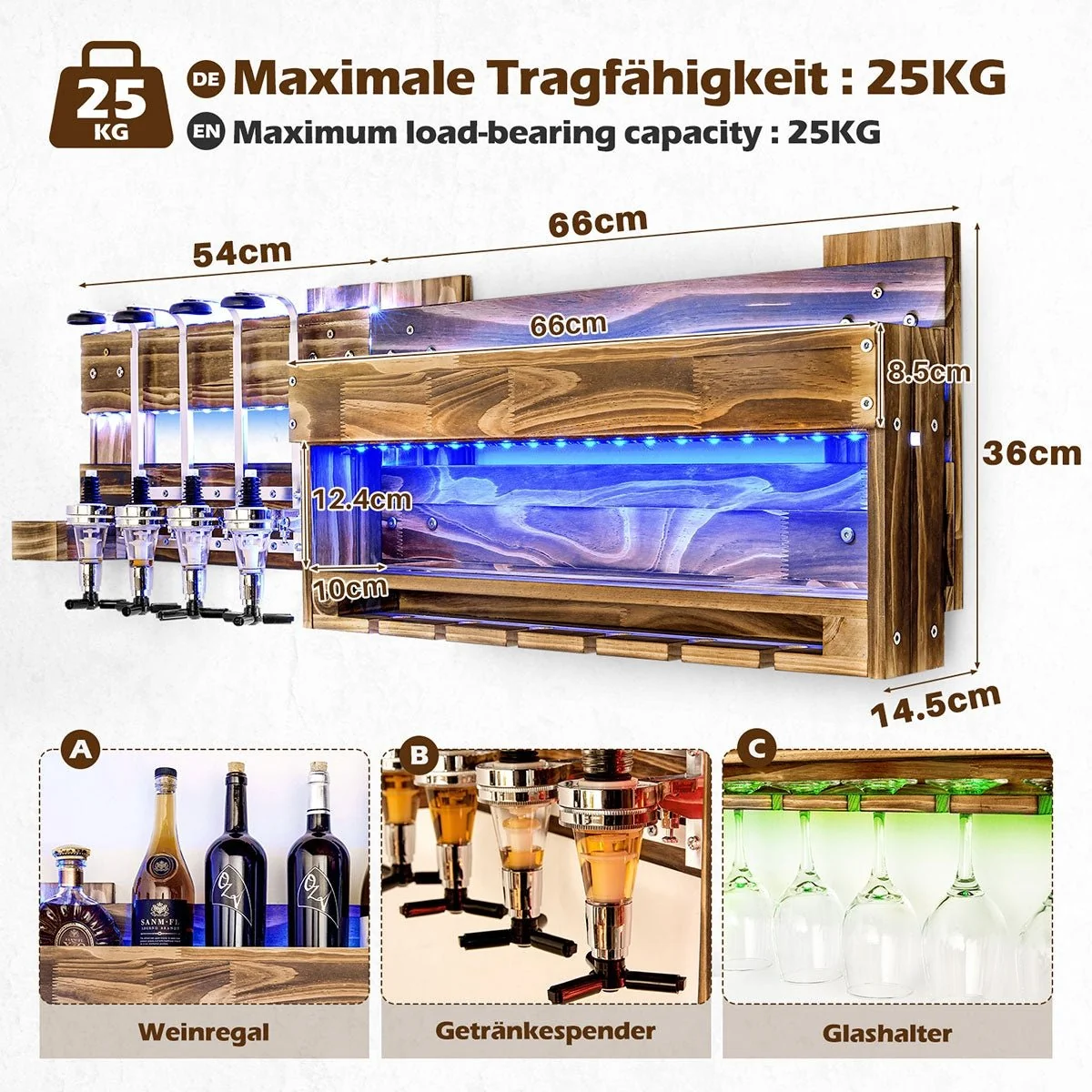 Yorbay LED-beleuchtetes Weinregal mit Getränkespender – Bild 9