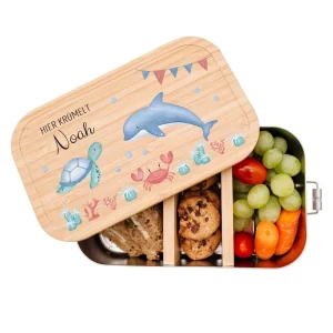 Brotdose Edelstahl personalisiert - Meerestiere Girlande Aquarell