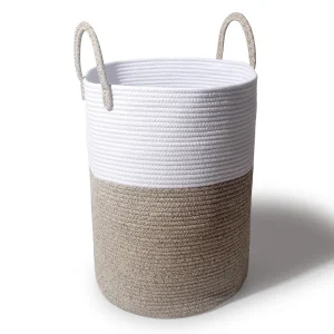 Wäschekorb mit Henkel, Spielzeug Aufbewahrung, Aufbewahrungsbox Geflochten, Wäschesammler Groß, Aufbewahrungskorb Kinderzimmer（Braun-D 38 x H 50 CM）