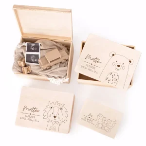 Erinnerungsbox Holz mit Wunschdaten – Tier Gravur