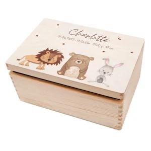 Erinnerungsbox Holz mit Wunschdaten – Tiere Sternenhimmel Aquarell