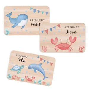 Frühstücksbrettchen personalisiert - Meerestier Girlande Aquarell