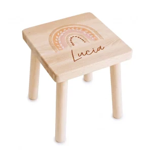 Holzhocker Kinder personalisiert - Regenbogen Boho pastell Aquarell