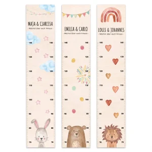 Kindermesslatte Geschwister Holz personalisiert - Tier Aquarell