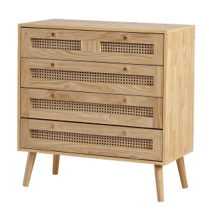 Kommode mit 3 Schubladen und Rattan-Schubladenplatte, 80 x 40 x 83 cm