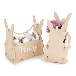 Osterhasen-Korb aus Holz mit Acrylname personalisiert