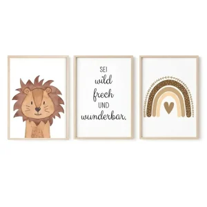 Poster 3er-Set - Tier, Spruch, Regenbogen Aquarell