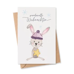 Postkarte "Hase mit Weihnachtsstern"