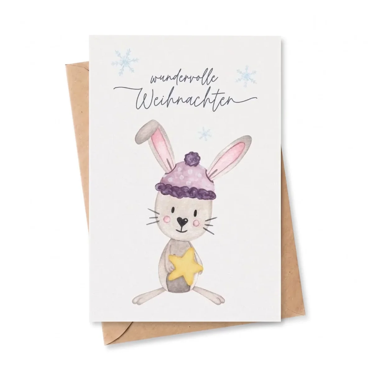 Postkarte "Hase mit Weihnachtsstern"
