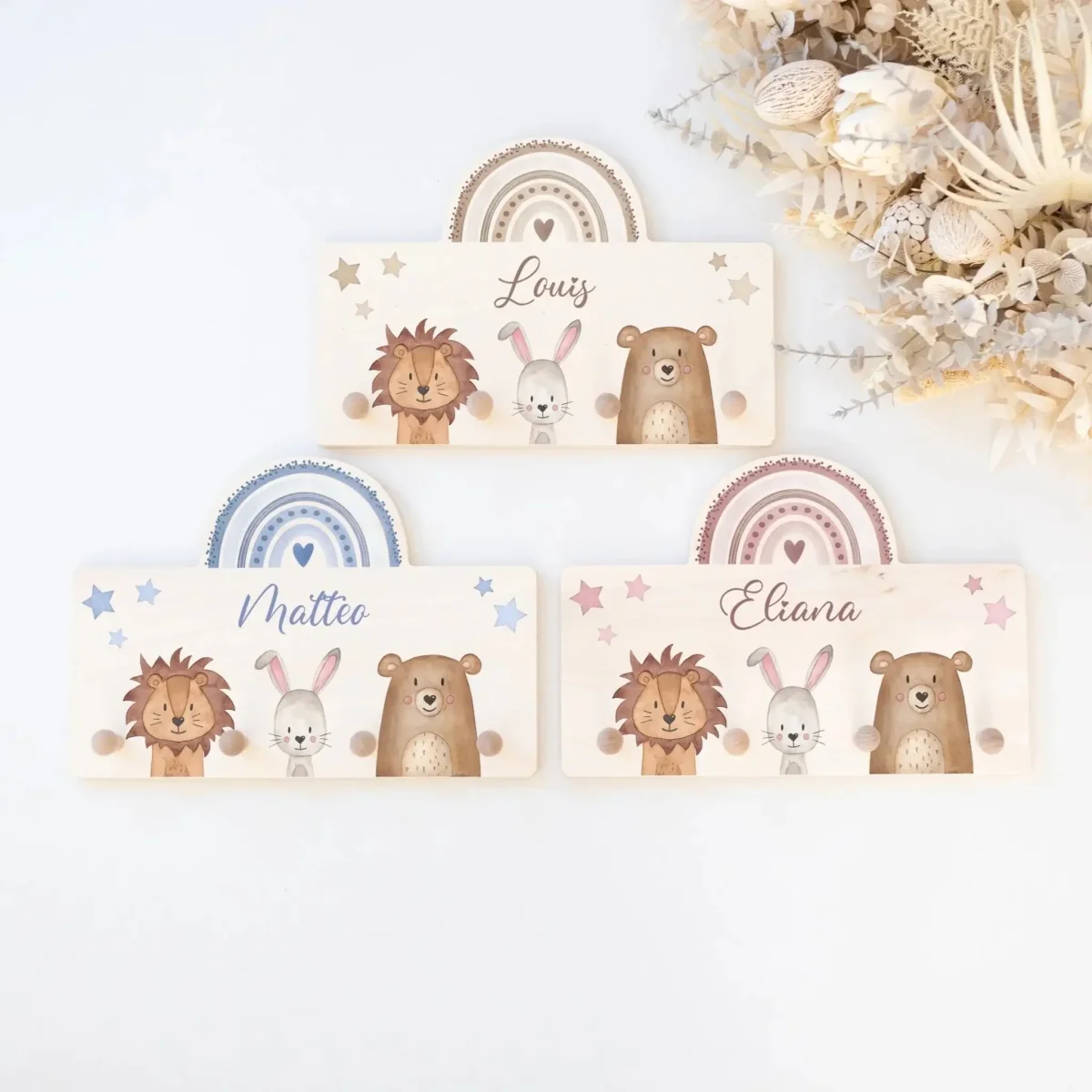 Regenbogen Kindergarderobe personalisiert - Tiere Regenbogen Aquarell – Bild 3