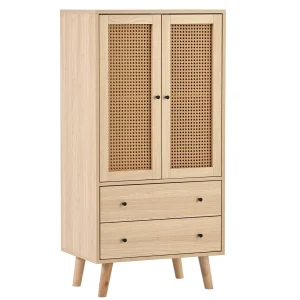 Kommode mit Türen und Schubladen, Rattan-Design, 60 x 120 x 40 cm