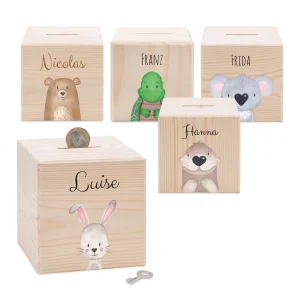 Spardose Holz personalisiert - Tier Aquarell