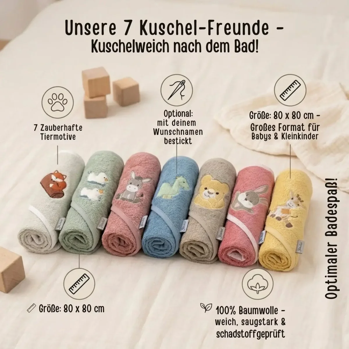 STERNTALER Kapuzenhandtuch Frottee personalisiert - Tier Baby – Bild 5