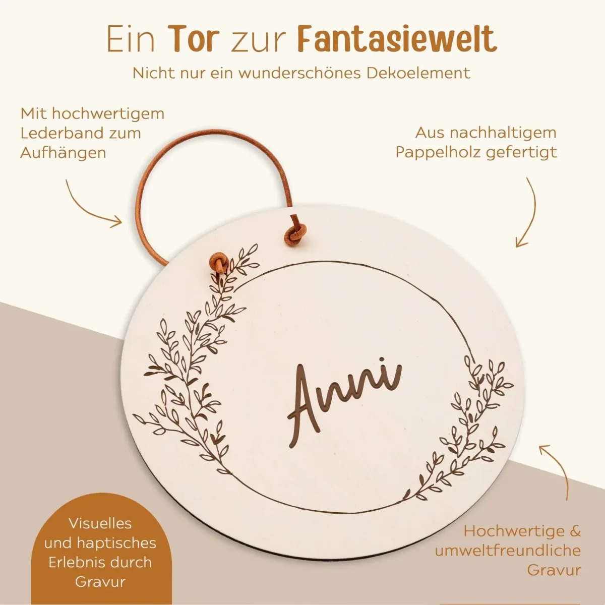 Türschild Kinderzimmer personalisiert - Blumenkranz Gravur – Bild 5