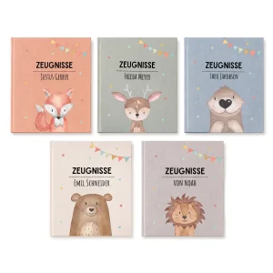 Zeugnismappe Stoff personalisiert - Tier Girlande Aquarell